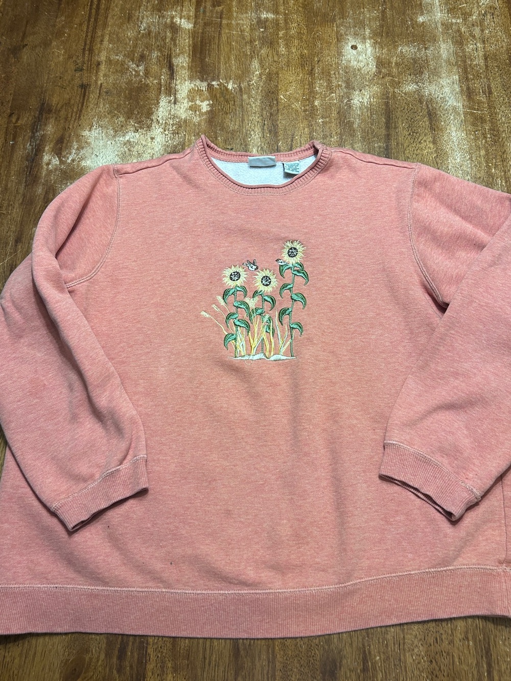 Orange Embroidered Sunflower Grannycore Cottagecore Rollneck Sweatshirt